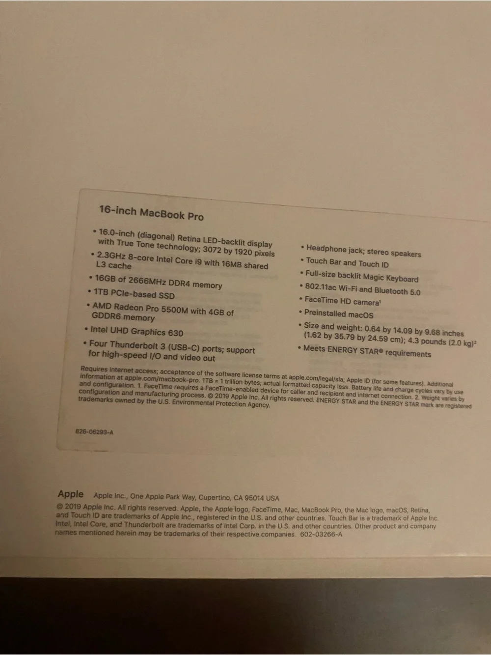 Apple MacBook Pro 16” i9 16GB 1TB SSD Radeon Pro 5500M Space silver NEW